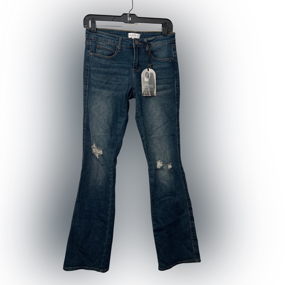 Kendall + Kylie Distressed Flare Medium Wash Jeans Mid-Rise Denim Junior sz 3/4